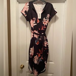NWT ECOWISH TIE WAIST FLORAL DRESS, Sz LARGE
